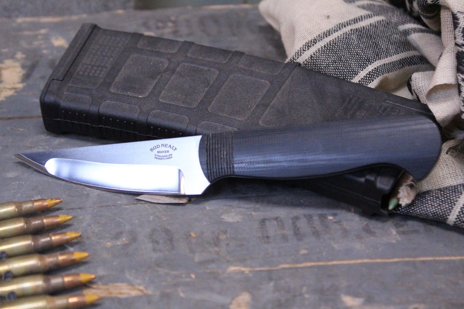 Bud Nealy Pesh-Kabz 5&quot; Neck Knife, Black G-10 / Hollow Ground 154CM ( Pre Owned )
