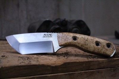 3DK Riot 3.7" Fixed Tanto Point, Elmax Blade / Box Elder Burl Wood