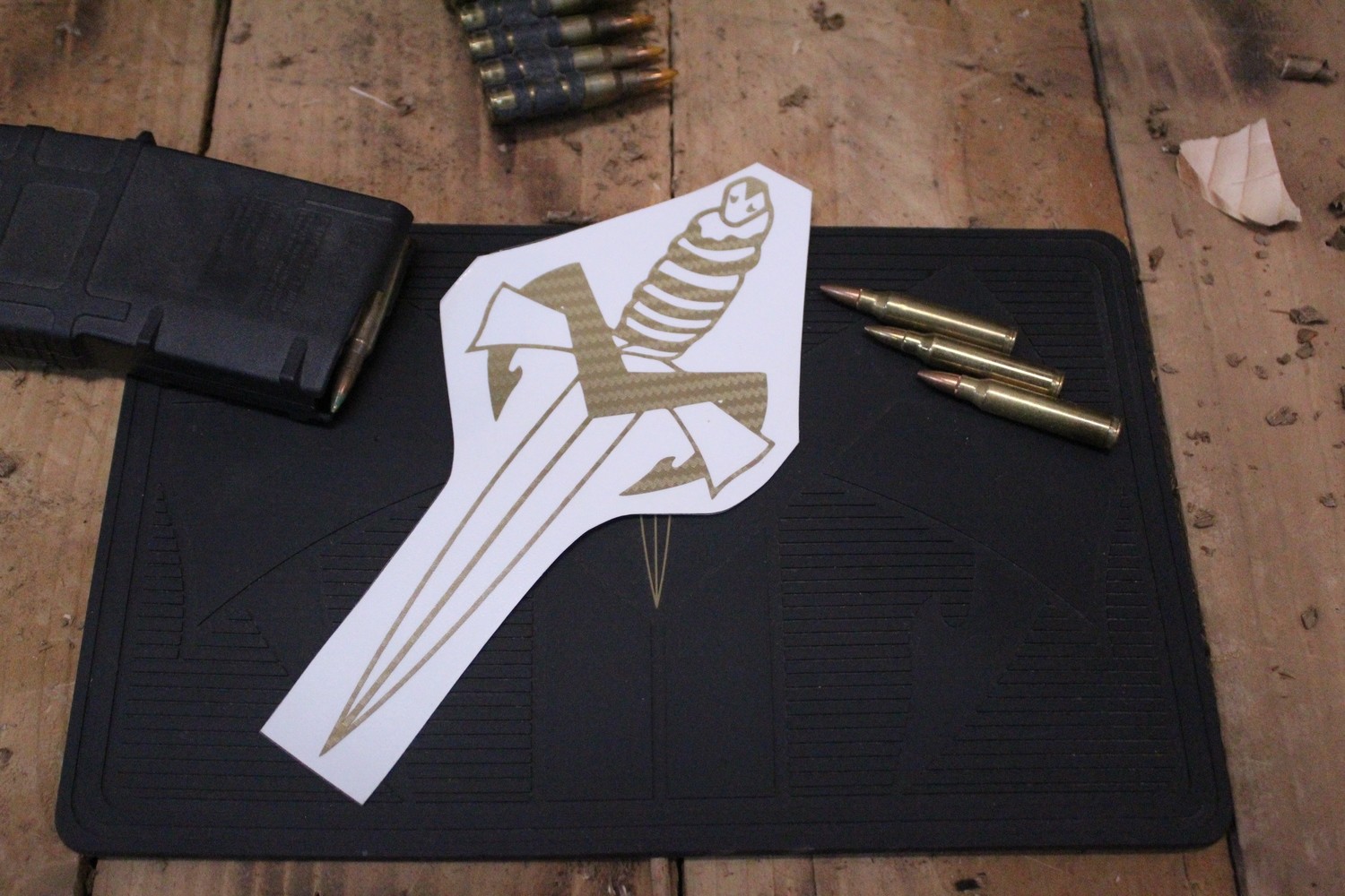 Microtech Gold Carbon Fiber Dagger Decal - 8&quot; Tall