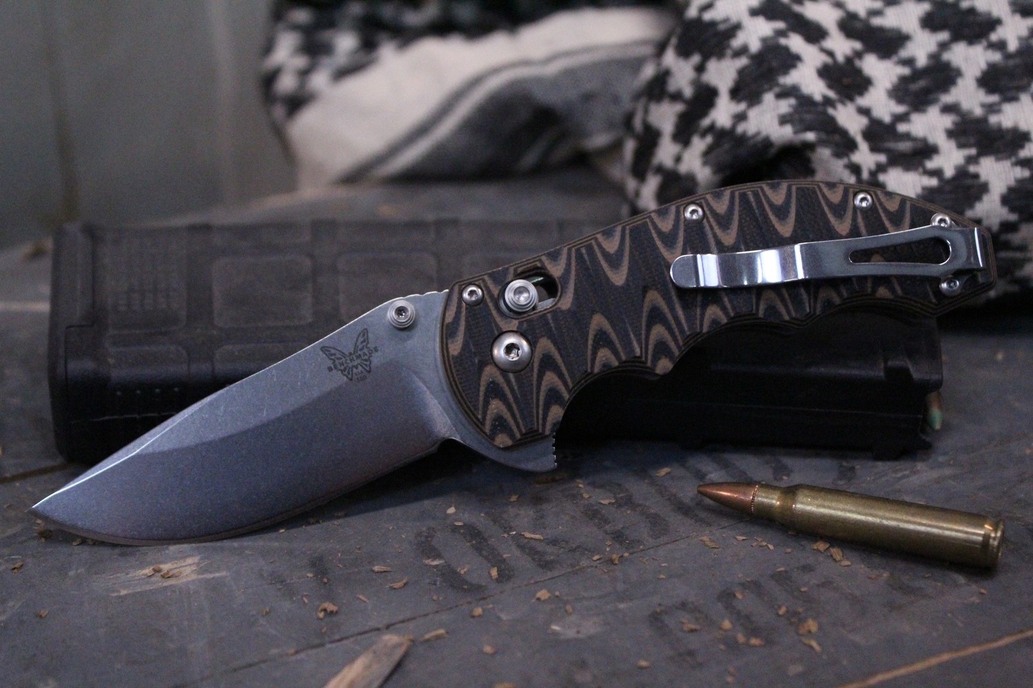 Benchmade Ball Flipper 3.18&quot; Cabela&#39;s Exclusive AXIS Lock Knife / Satin / Brown-Black G10 / D2 (Pre-Owned)