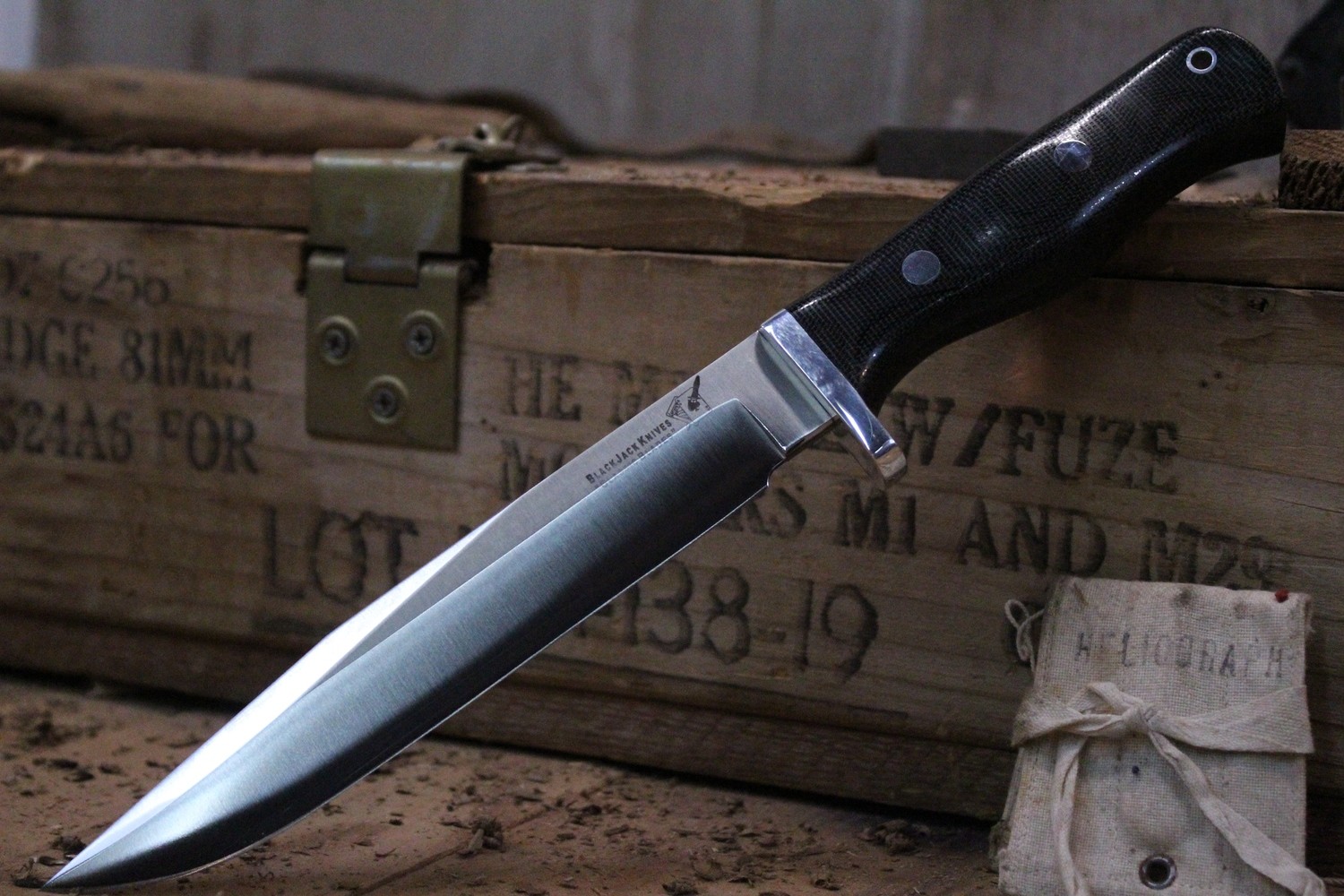 BlackJack Halo 7.5&quot; Attack Knife Fixed Blade, Black Micarta / Plain ( Pre Owned )