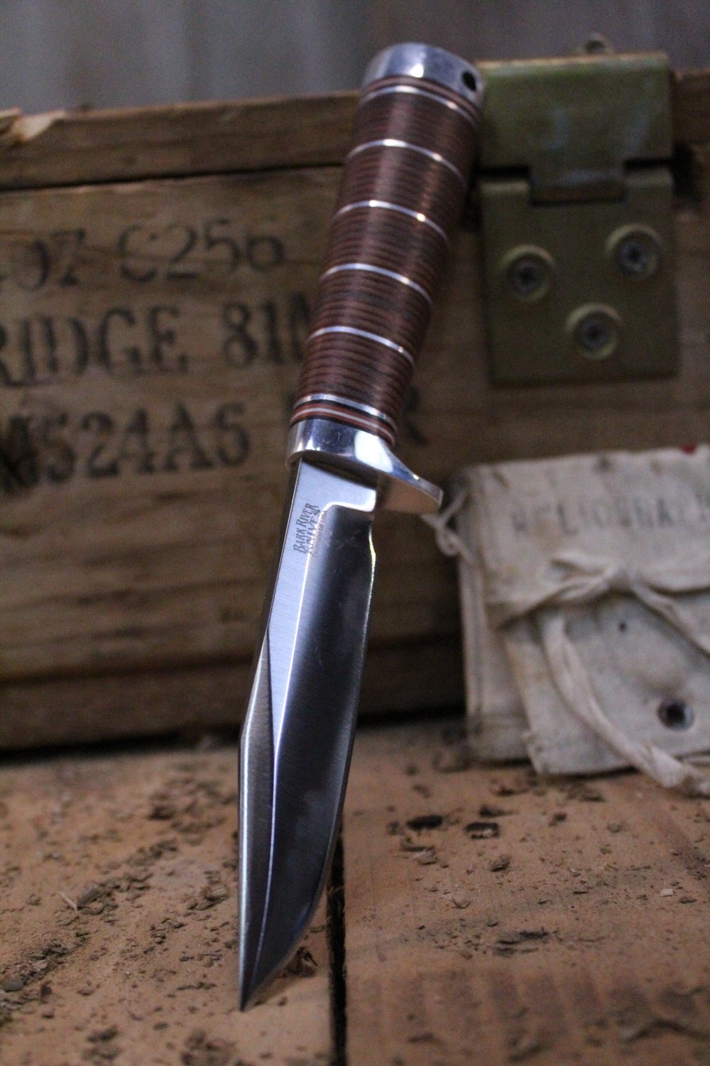 Bark River Nomad 3.75&quot; Fixed Blade Belt Knife, Stacked Leather / Satin A2 ( Pre Owned )