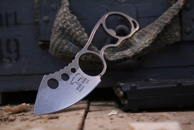 White River Knives Knucklehead II 2.875" Fixed Blade Knife,  Skeletonized Handle /  Stonewashed Double Bevel