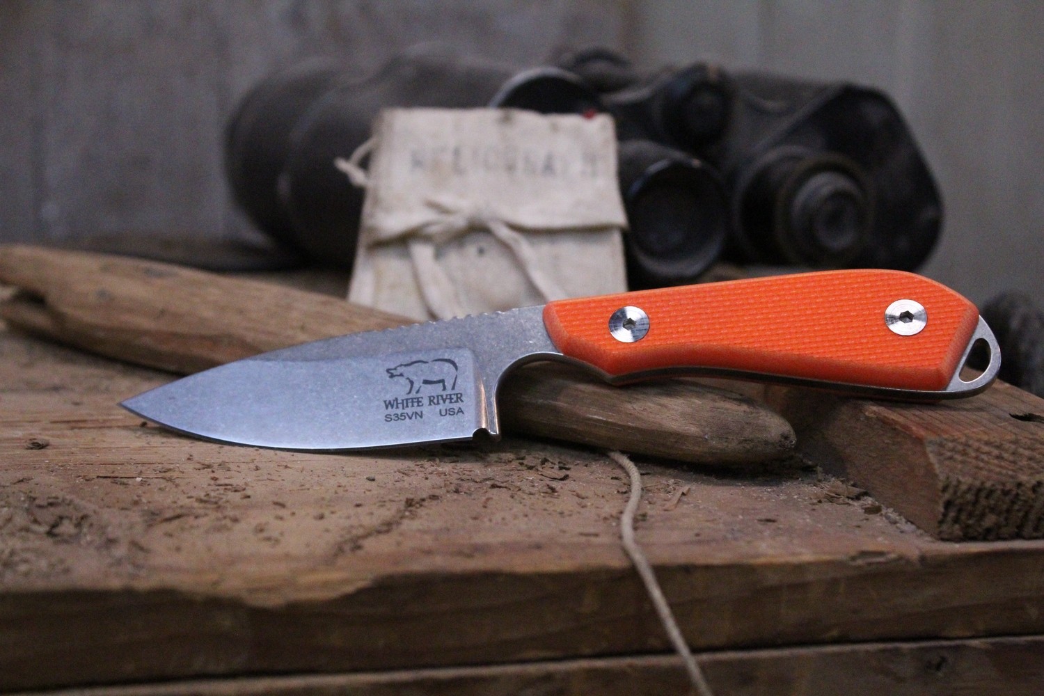 White River Knives Backpacker Pro 3.25&quot; Fixed Blade Knife, S35VN Stonewashed / Textured Orange G10