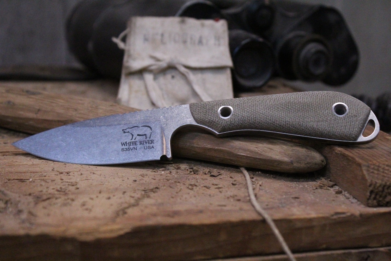 White River Knives Caper 3&quot; Fixed Blade Knife, OD Green Canvas Micarta / Stonewashed S30V