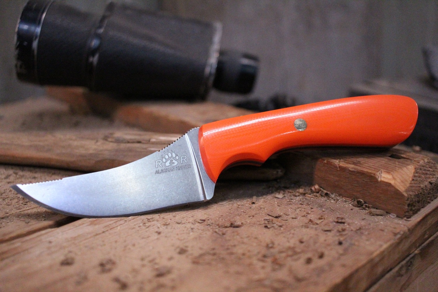 R&R Alaska Trailing Point 3.5" Fixed Blade Knife, Orange G-10 / Satin CPM-S30V