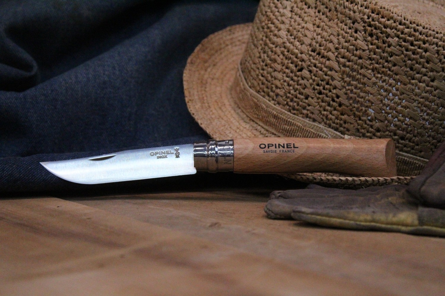 Opinel Knives No. 10 3.25&quot; Knife, Beech Wood / Satin Stainless Steel With Corkscrew ( Discontinued )