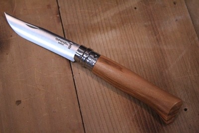 Opinel Knives No. 8 3.25" Knife, Olivewood / Satin Stainless Steel