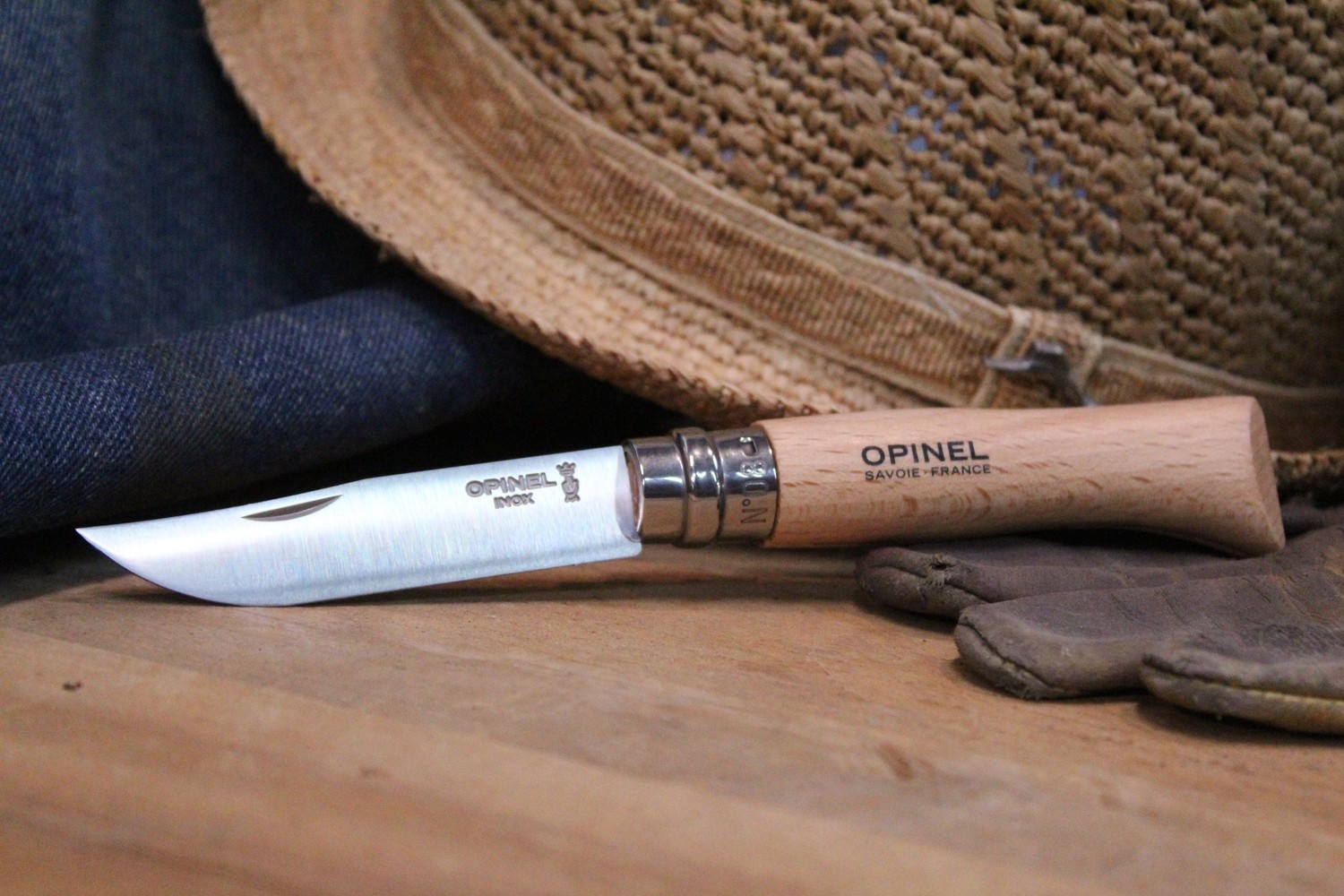 Opinel Knives No. 5 2.4&quot; Knife, Beech Wood / Satin High Carbon Steel