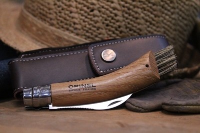 Opinel Knives No. 8 Mushroom 2.875" Knife + Sheath & Gift Box, Oak / Satin