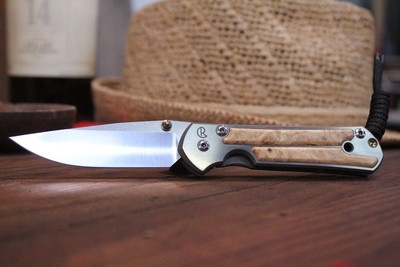 Chris Reeve Small Sebenza 21 2.94" Folding Knife, Satin S35VN / Titanium Handles with Elder Burl Inlays