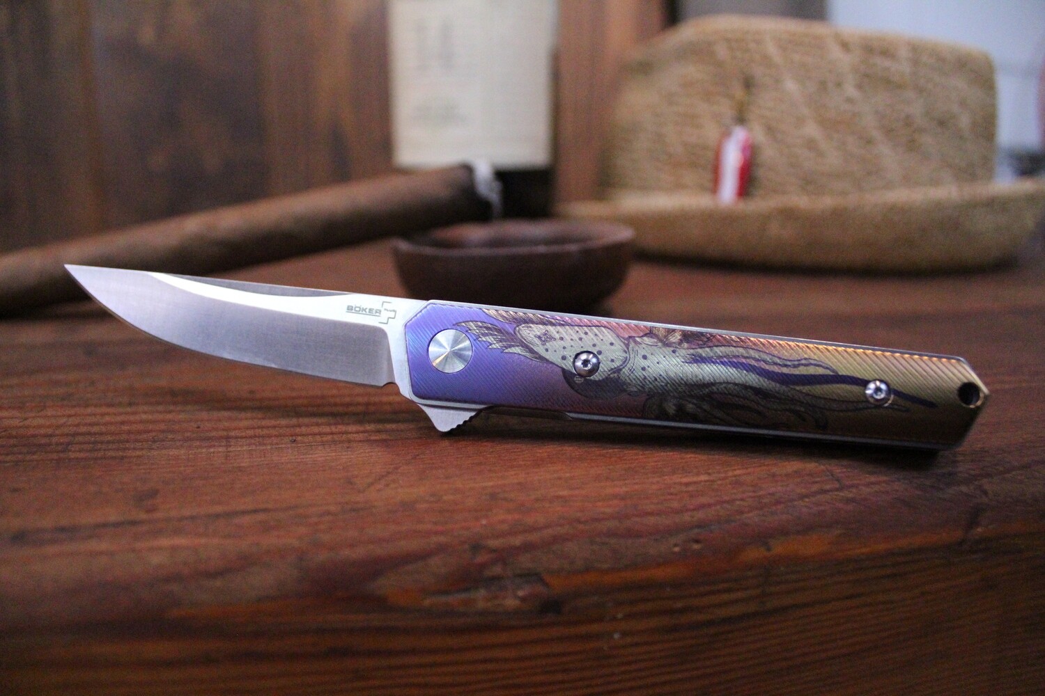 Boker ColorfulFilth Edition Mini Kwaiken 3.125&quot; Flipper Knife, Artwork Anodized Titanium / D2