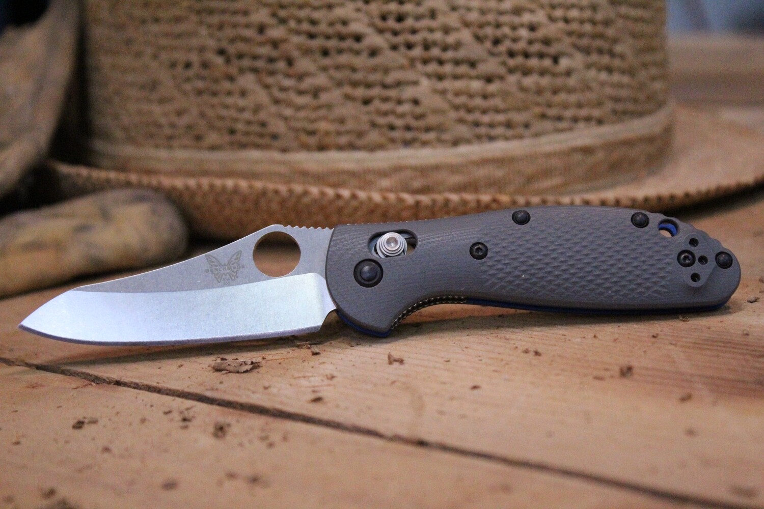 Benchmade Mini Griptilian 2.91&quot; AXIS Lock Knife / Satin / Gray-Blue G10 / 20CV (Prototype)