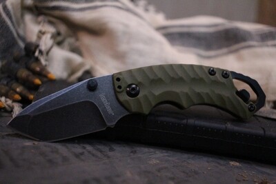 Kershaw Shuffle II 2.25" Tanto Liner Lock Knife, OD Green / BlackWash