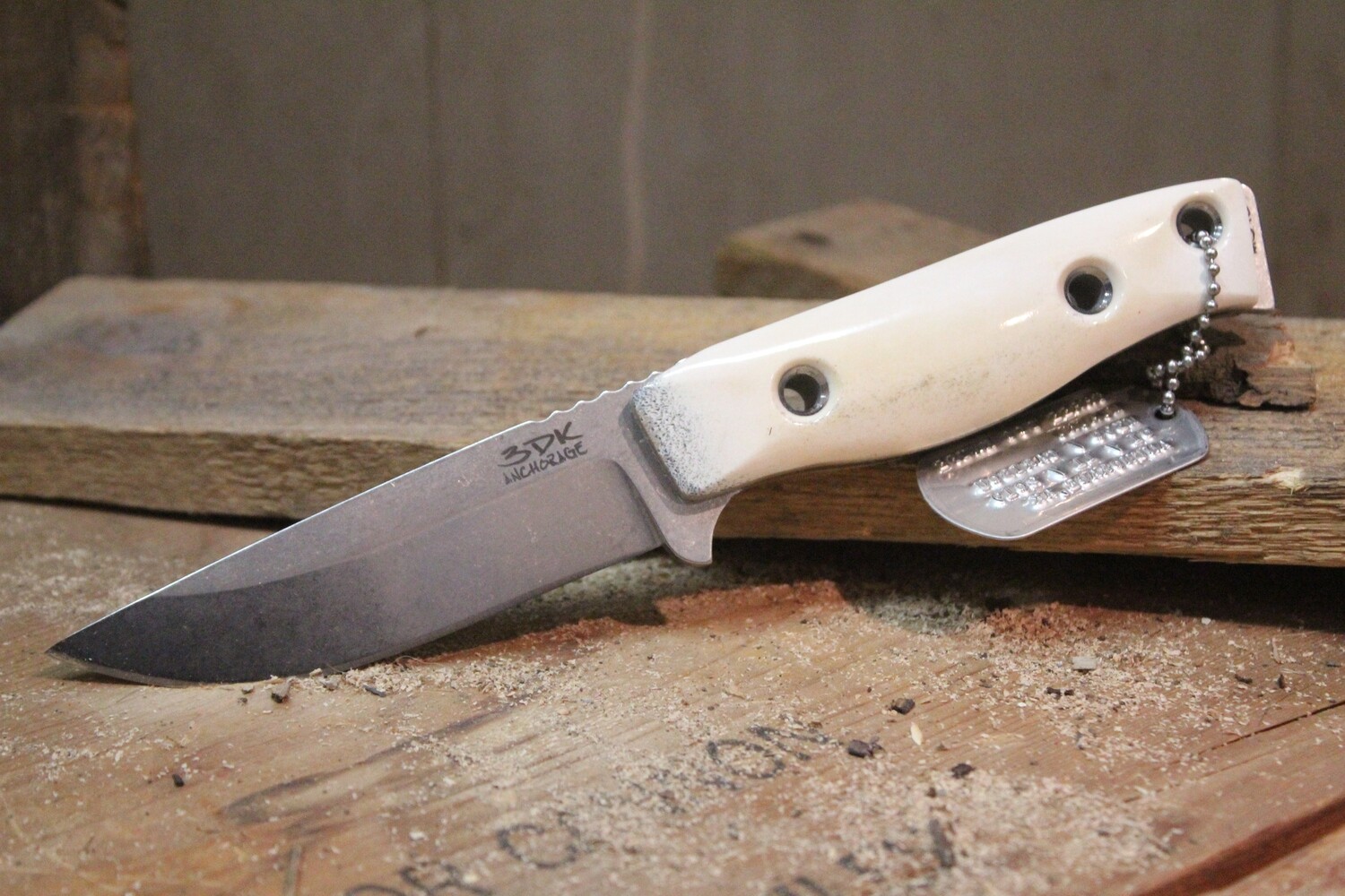 3DK MAK 4&quot; Fixed Drop Point, K110 Blade / Caribou (Reindeer) Antler handle