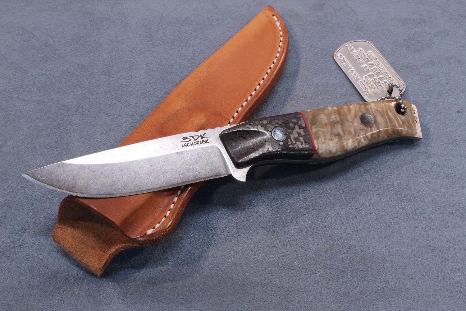 3DK Custom MAK 4&quot; Fixed Drop Point, K110 Blade / CF Bolster Musk Ox Handle