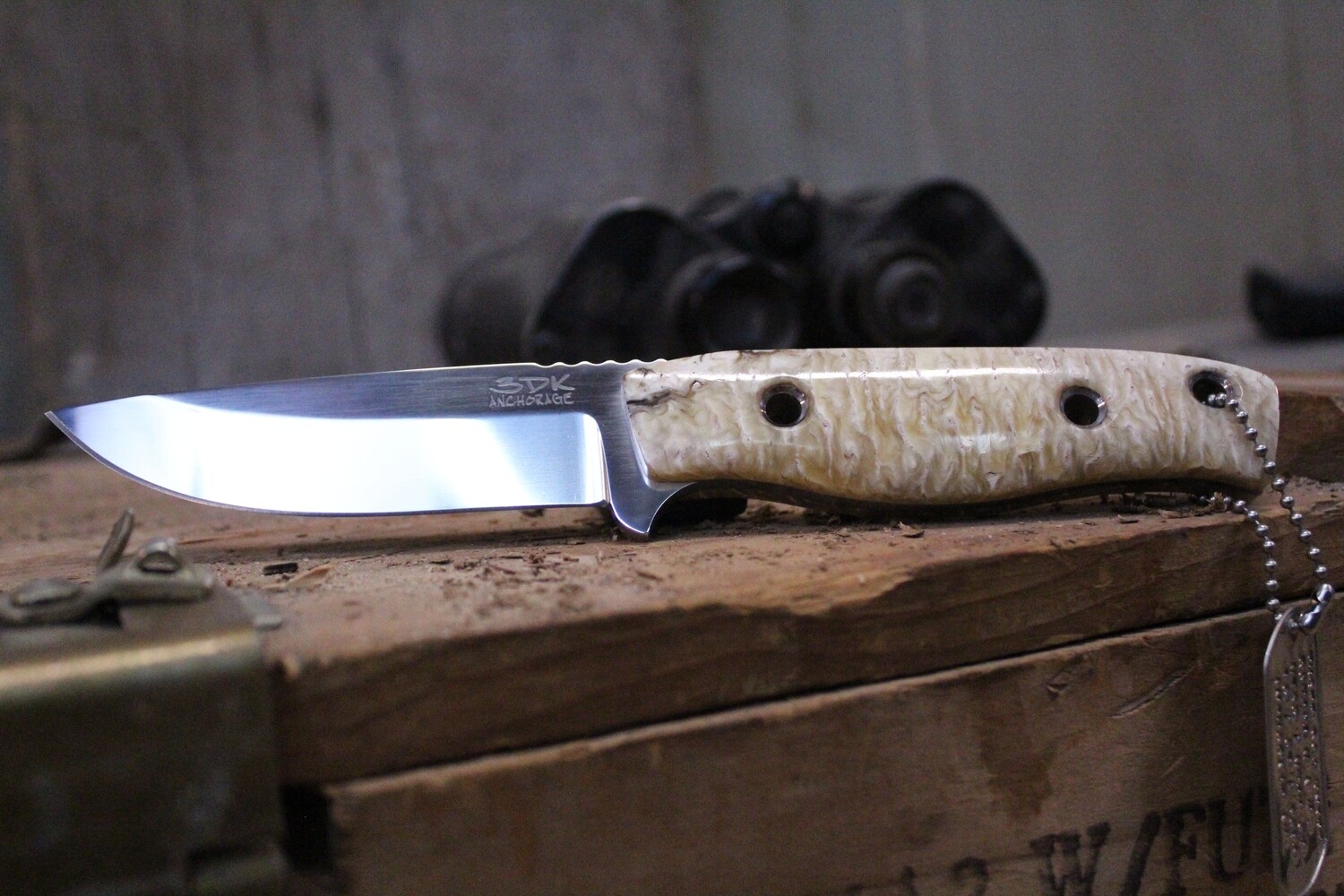 3DK Custom MAK 4&quot; Fixed Drop Point, K110 Distal Tapered Tang Blade  / Musk Ox Handle