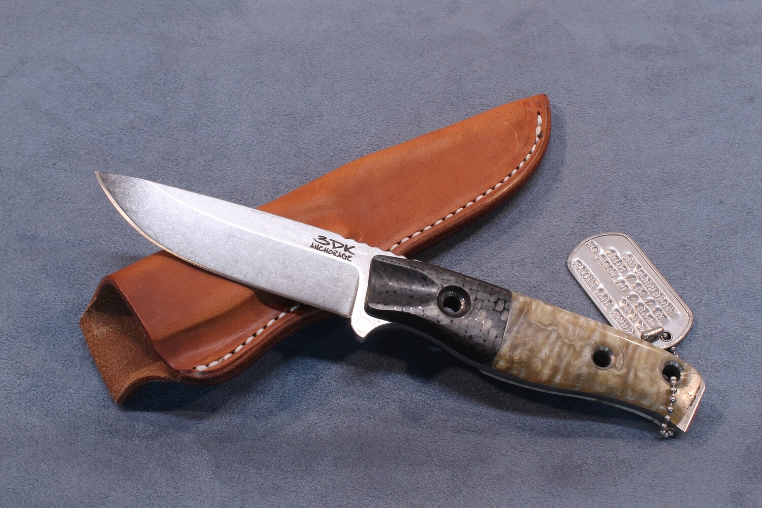 3DK Custom MAK 4&quot; Fixed Drop Point, N690 Blade / CF Bolster Musk Ox Handle
