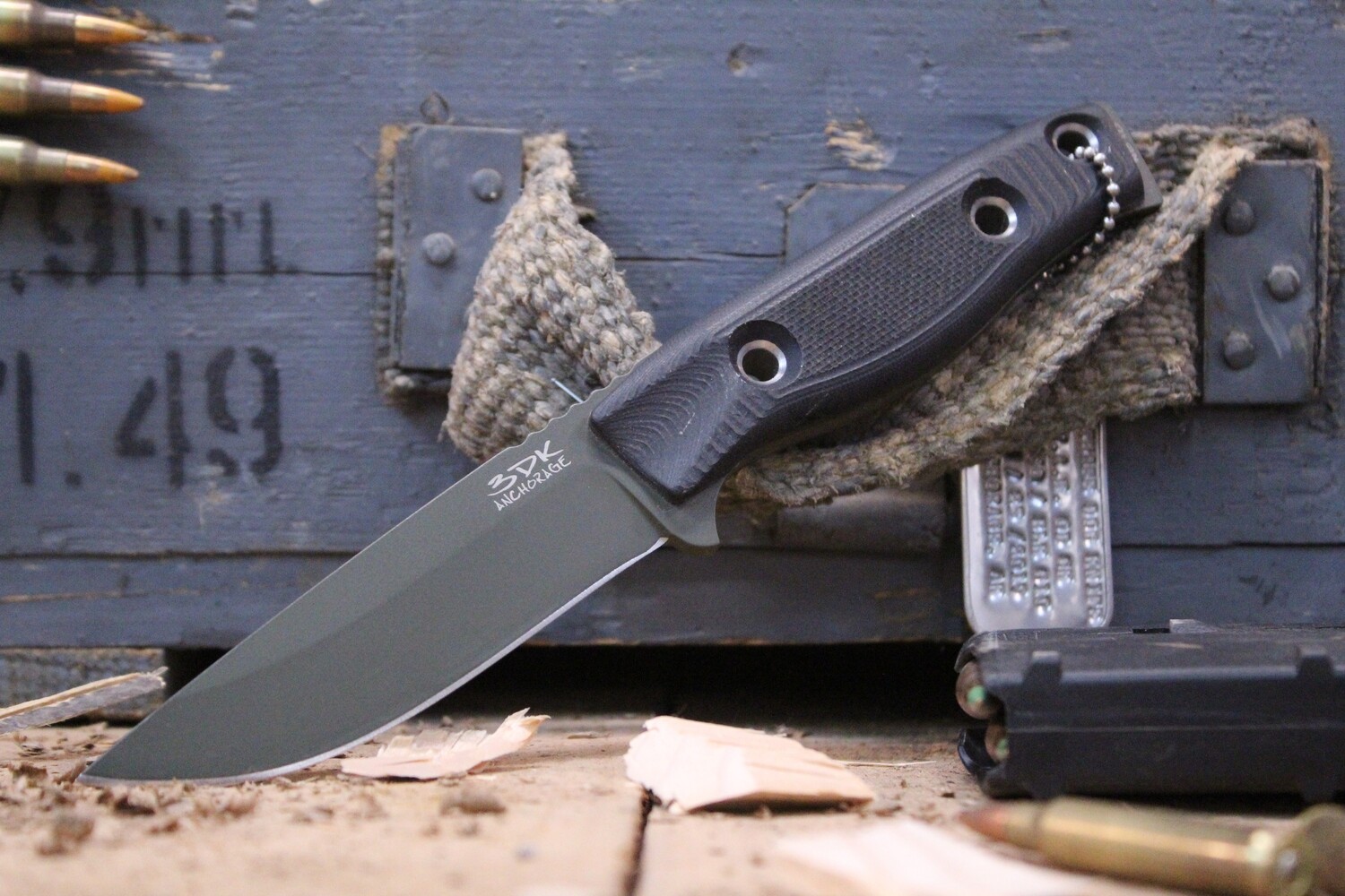 3DK MAK 4&quot; Fixed Drop Point, OD Green Cerakote K110 Blade / Black G10 handle