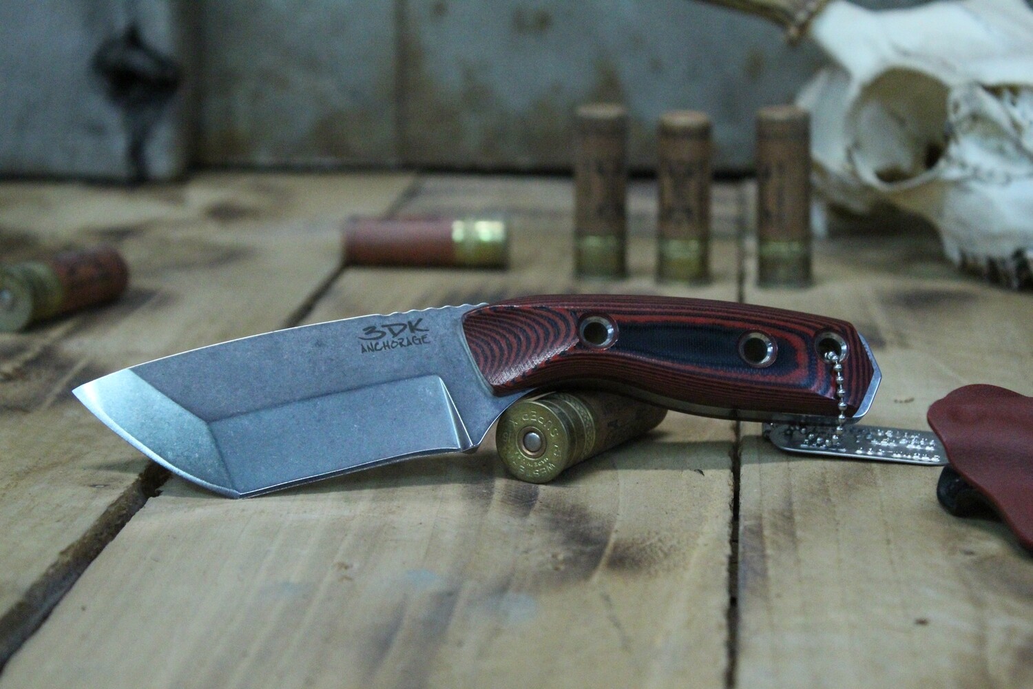3DK Custom Riot 3.7&quot; Fixed Tanto Point, Elmax Blade / Custom Black &amp; Red G10 handle