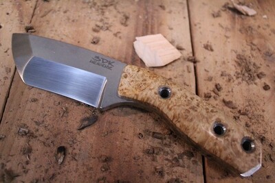 3DK Riot 3.7" Fixed Tanto Point, K110 Blade / Box Elder Burl Wood