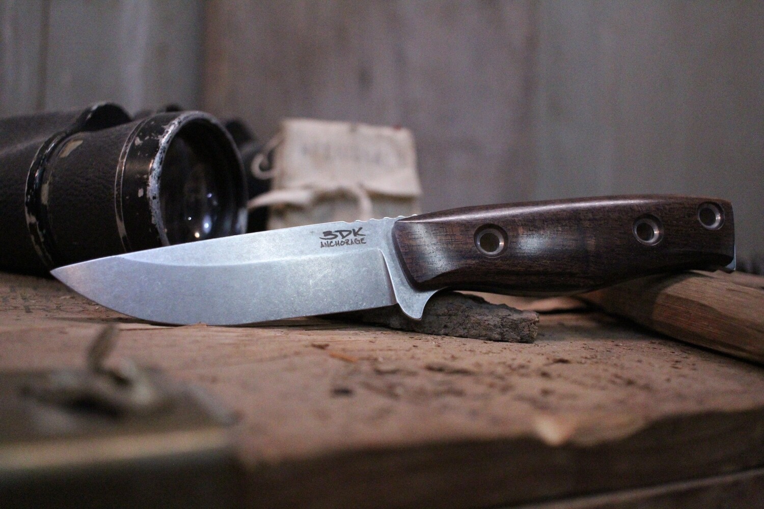 3DK MAK 4&quot; Fixed Drop Point, Elmax Blade / Koa Wood Handle