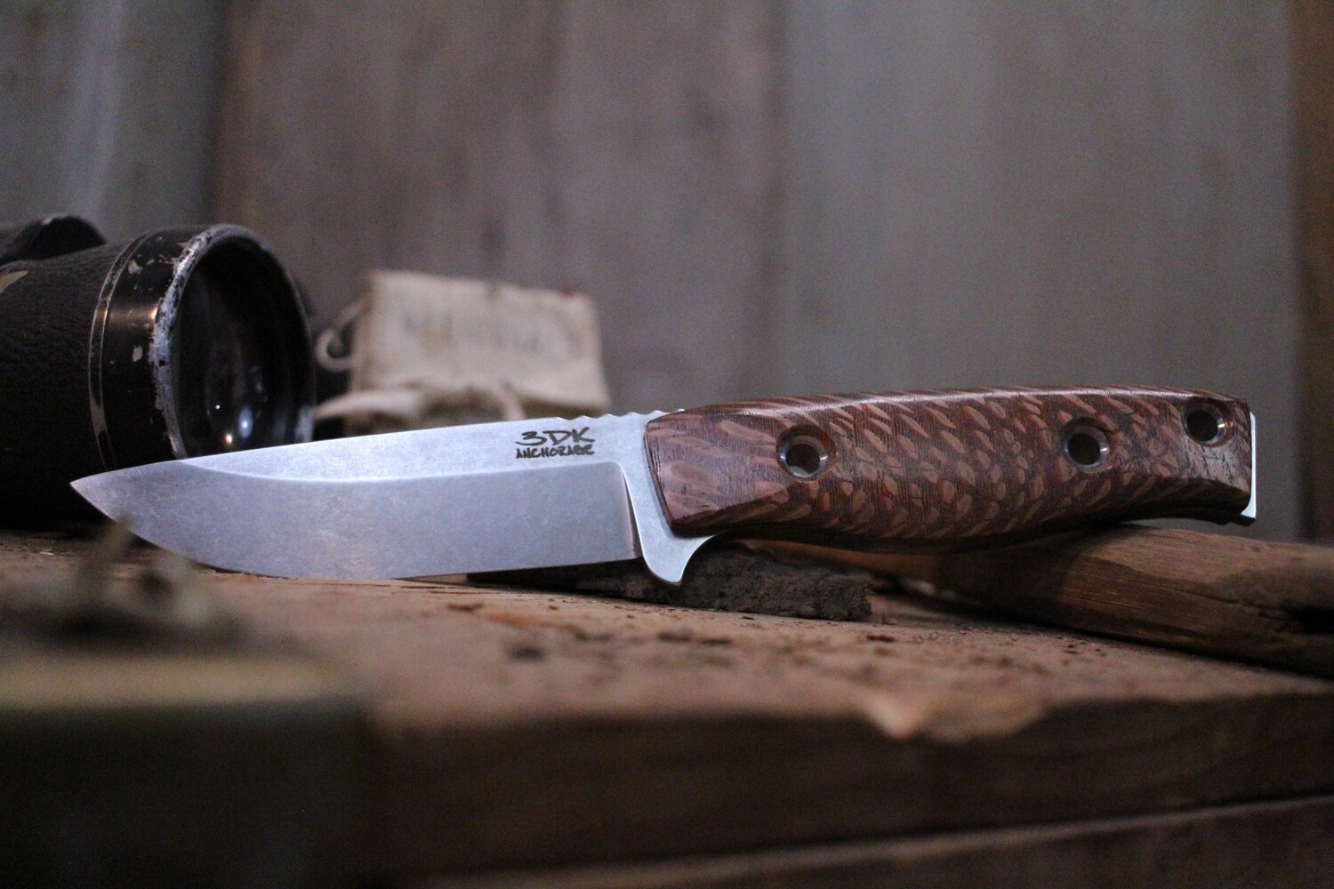 3DK MAK 4&quot; Fixed Drop Point, K110 Blade / Leopard Wood Handle