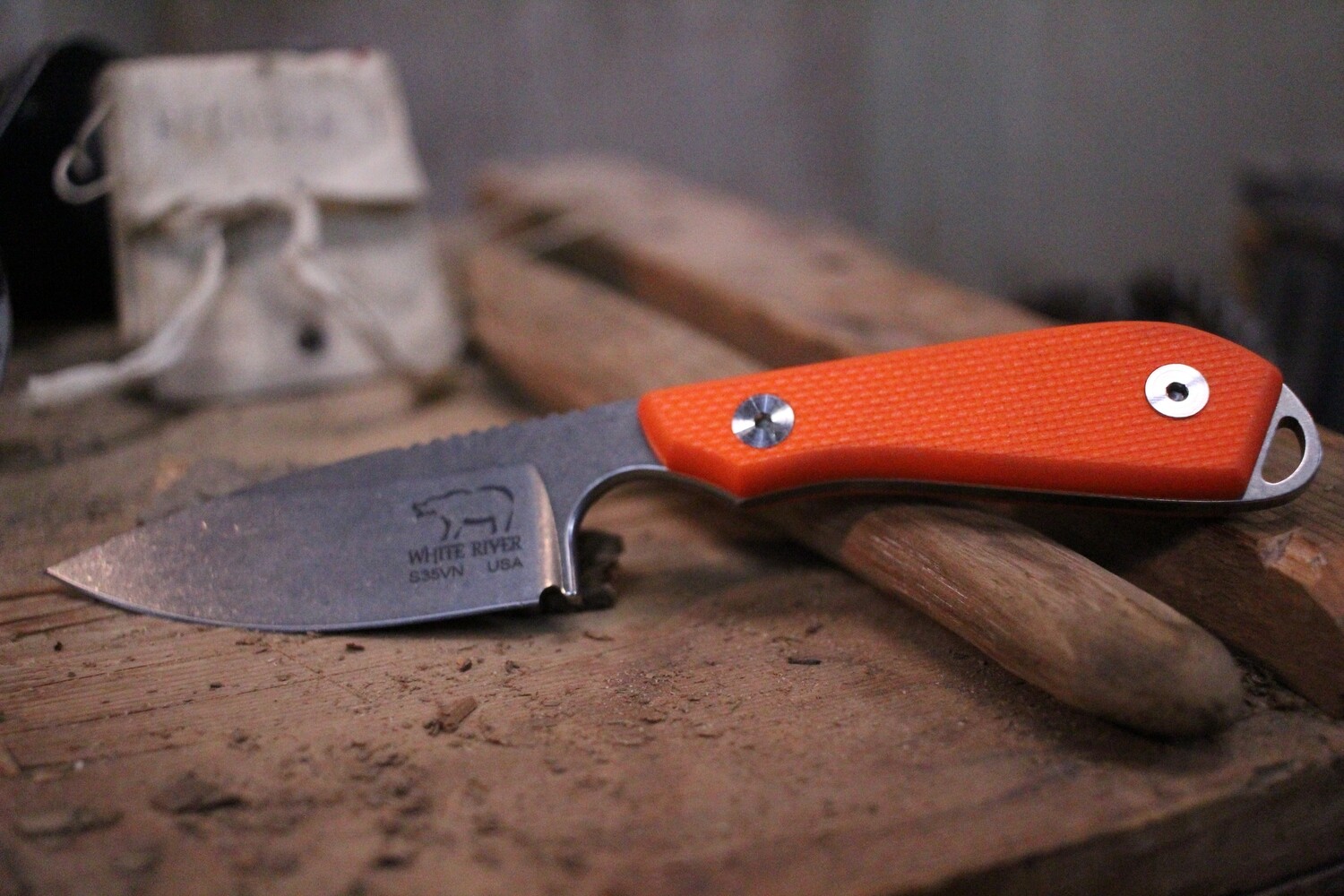 White River Knives Backpacker Pro 3.25&quot; Fixed Blade Knife, S35VN Stonewashed / Textured Orange G10 ( Previously Owned )