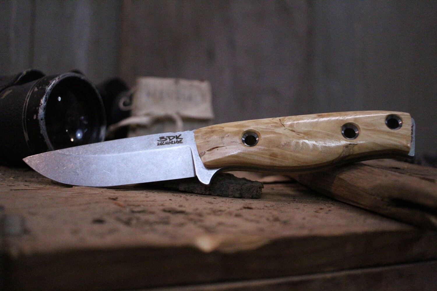 3DK MAK 4&quot; Fixed Drop Point, N690 Blade / Box Elder Burl Handle