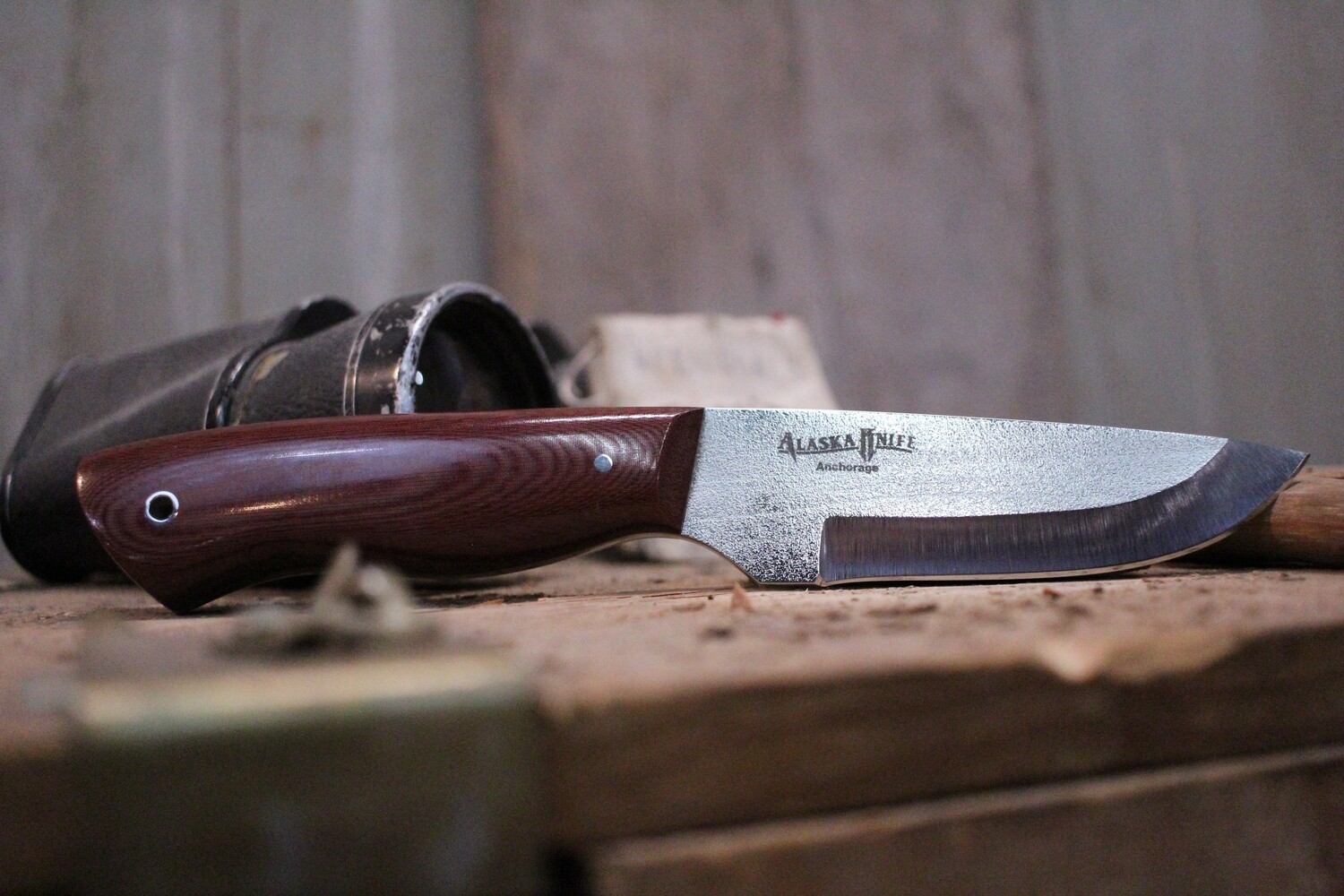 Thomas Trujillo Custom 4.5&quot; Drop Point Skinner, Red Canvas Micarta / Textured High Carbon Steel