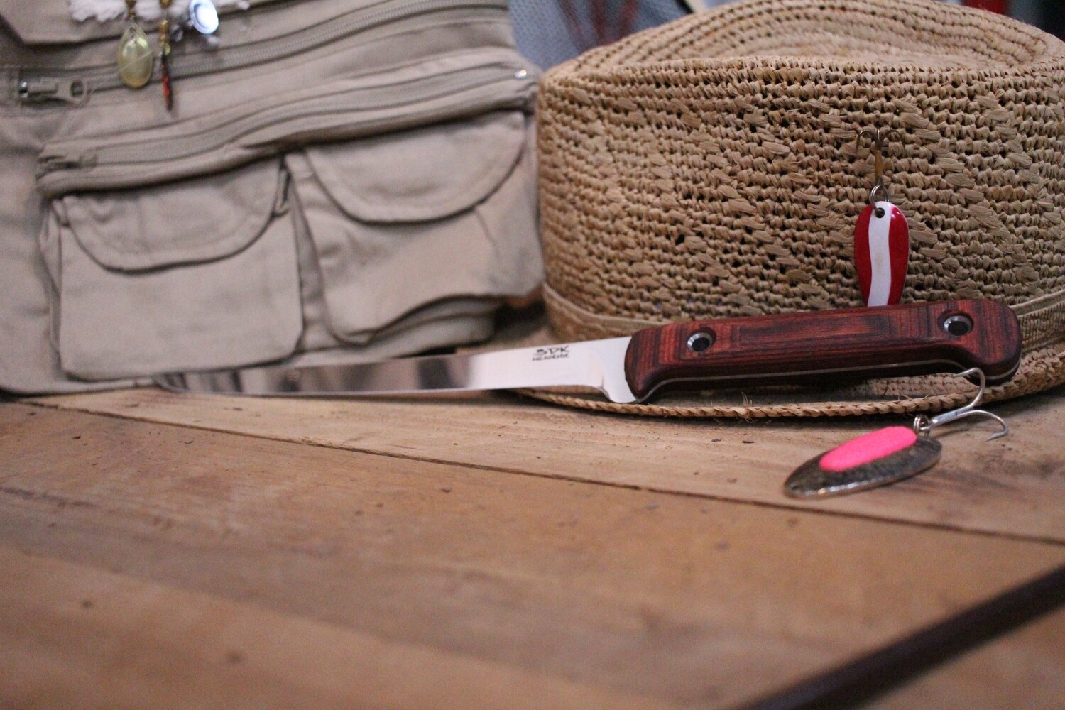 3DK Fisher 8&quot; Fillet Knife,  Dark Red Dymondwood