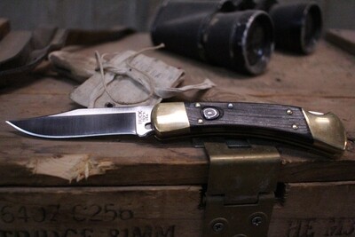 Buck 110 Auto 3.75&quot; Automatic Knife, Satin 420HC / Brass And Wood ( Pre Owned )