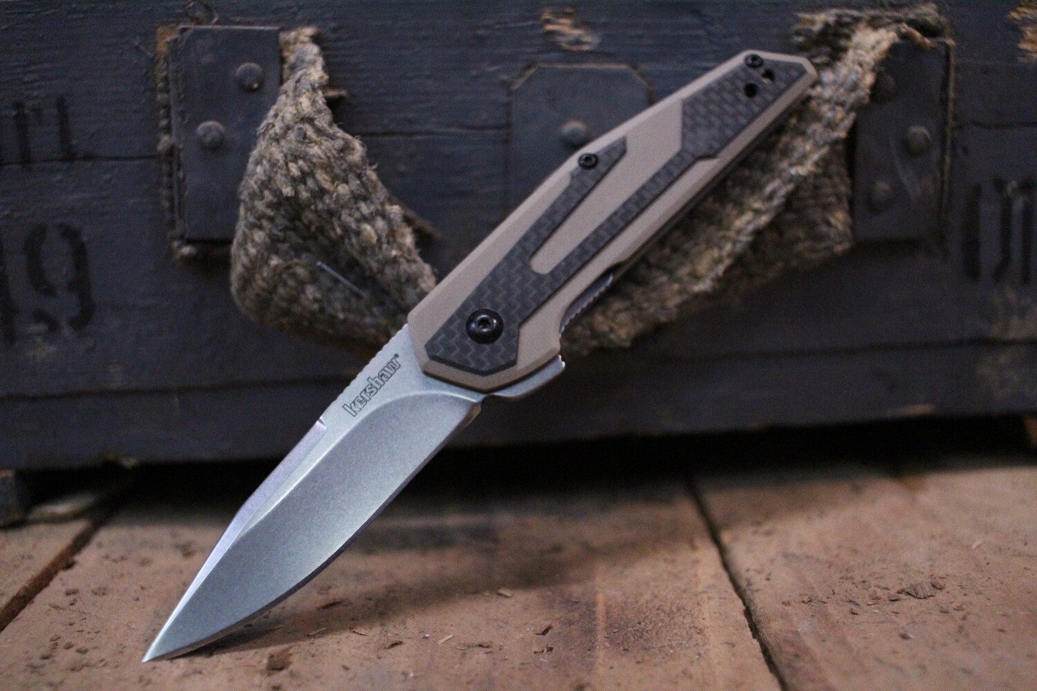 Kershaw Fraxion 2.75&quot; Flipper, Carbon Fiber &amp; Tan G10 / Satin ( Discontinued )