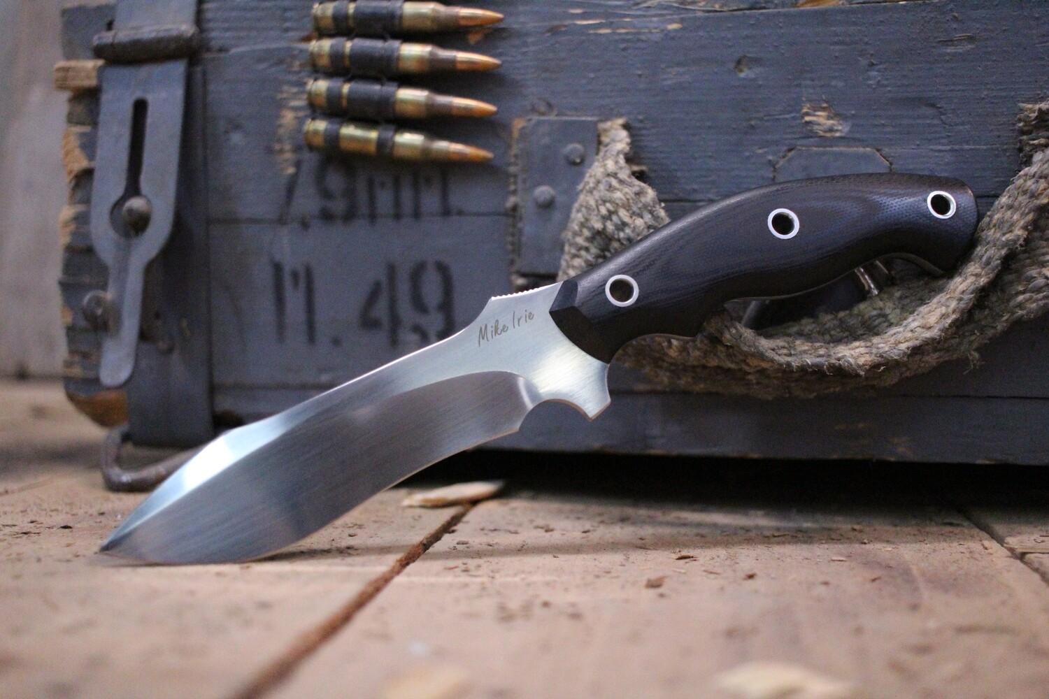 Mike Irie Prototype Urban Carry 4.5&quot; Fixed Blade Knife, Burgundy Linen Micarta / Satin ( Pre Owned )