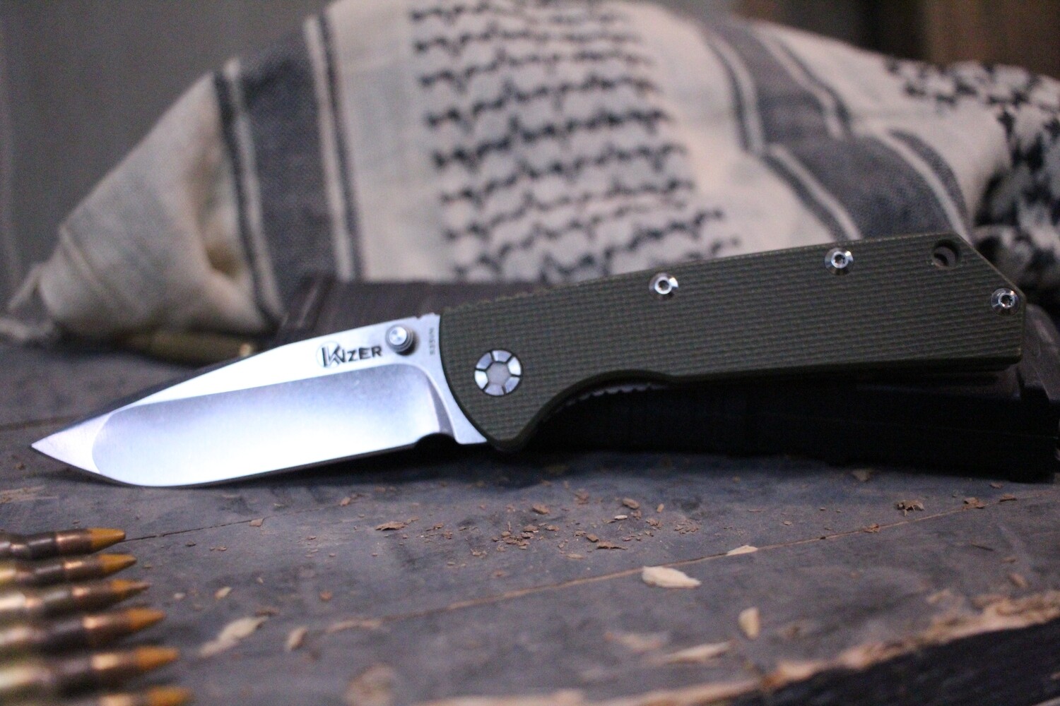 Kizer Vigor 3.75&quot; Folding Knife, Ti And Green G10 / Satin Hollow Grind ( Pre Owned )