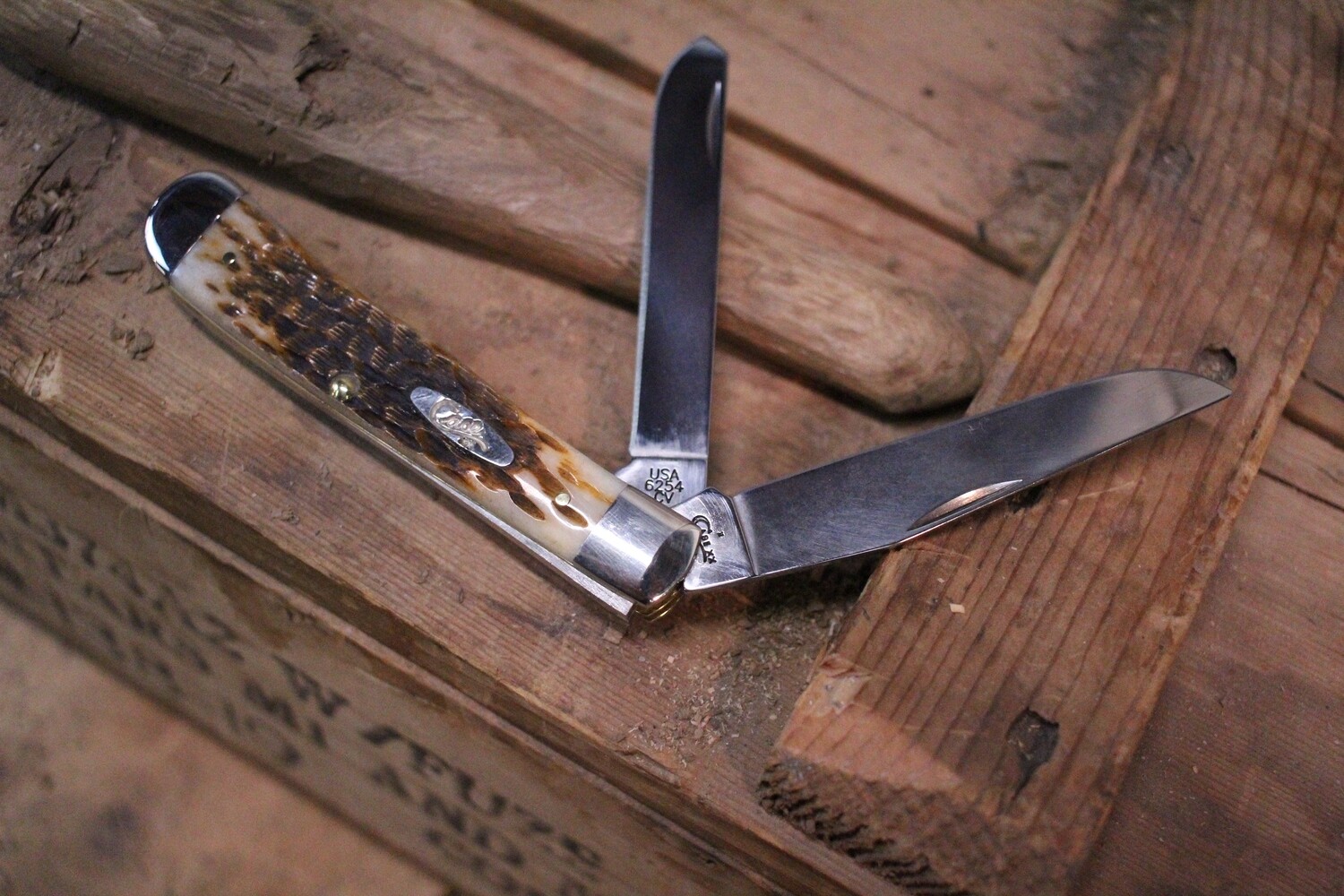 Case Mini Trapper 3.5&quot; / Amber Bone / Stainless Steel