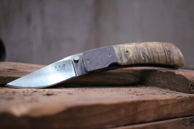 Don Dezarn &amp; R. Ball Collaboration 2.5&quot; Custom Liner Lock Folder, Musk Ox &amp; Damascus Bolster / VG-10