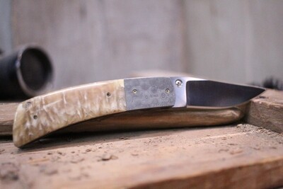 Don Dezarn &amp; R. Ball Collaboration 2.5" Custom Liner Lock Folder, Musk Ox &amp; Damascus Bolster / VG-10