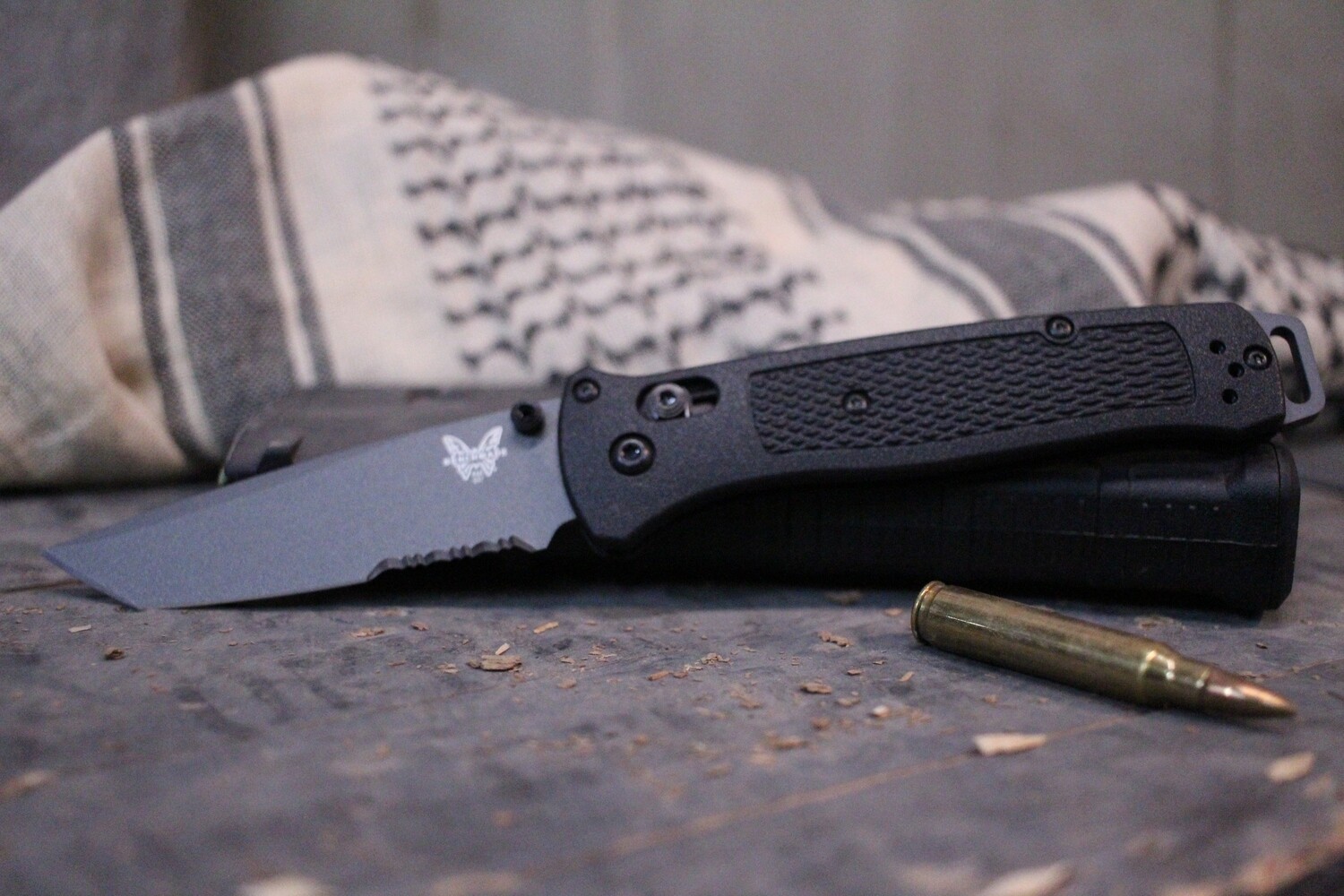 Benchmade Bailout 3.38&quot; Tanto AXIS Lock Knife / Black Grivory / Gray Serrated / 3V ( Discontinued )
