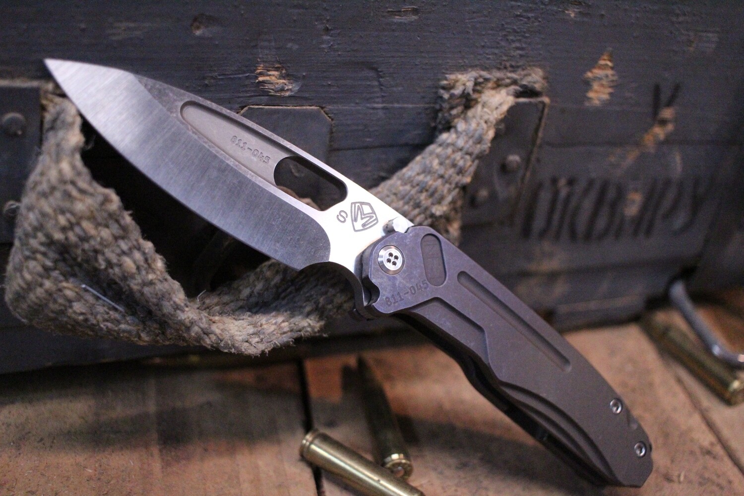 Medford Knife and Tool (MKT) Infraction 3.6&quot; Frame Lock Knife, Faded Anodized Titanium /  S35VN Tumbled