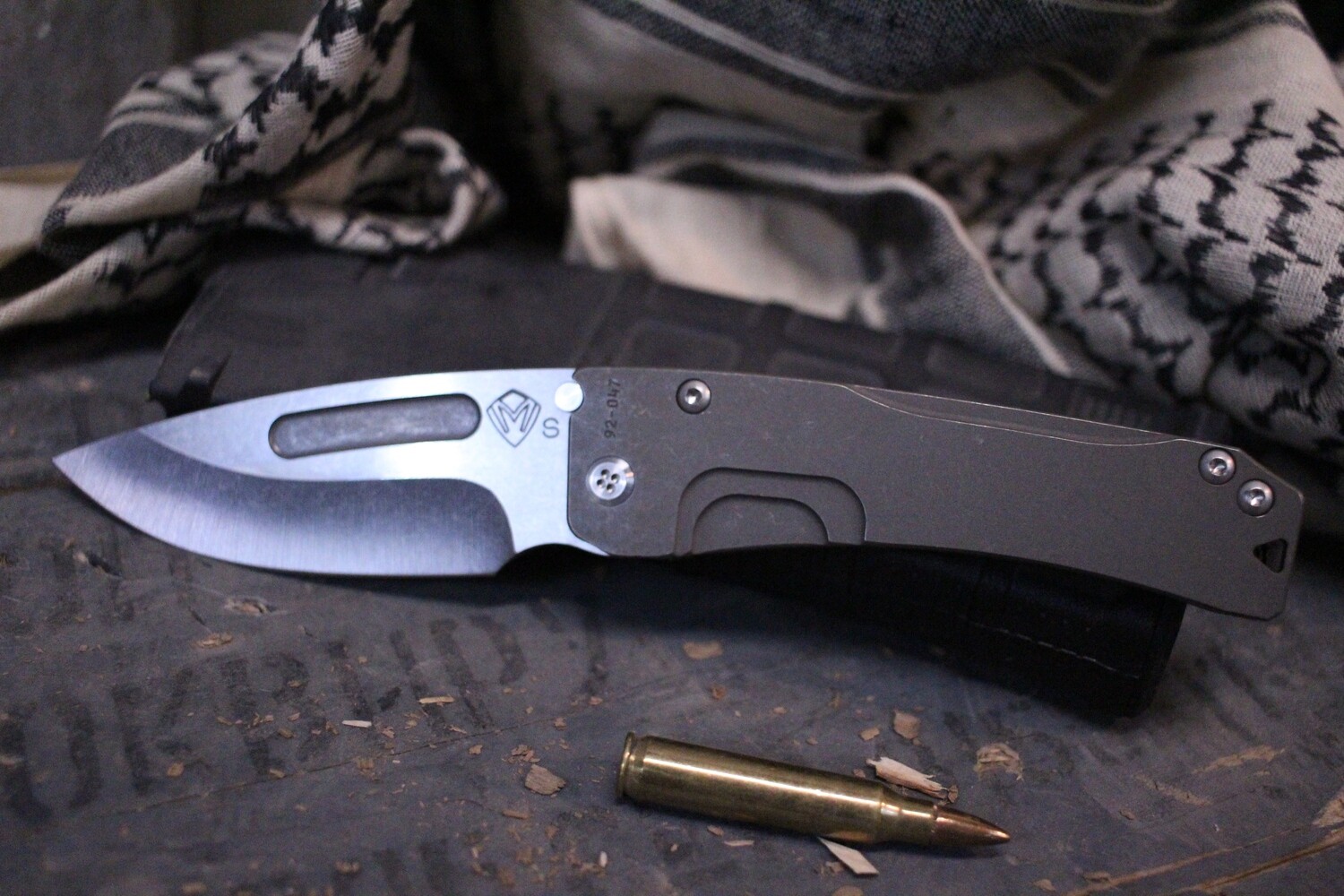 Medford Knife and Tool (MKT) Slim Midi Marauder 3.625&quot; Frame Lock Knife, Bronze Titanium / Stonewash