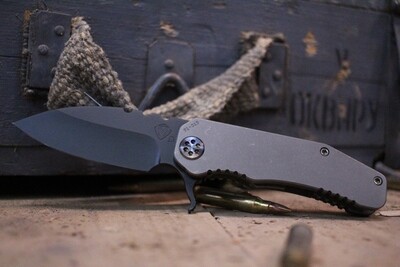 Medford Knife and Tool (MKT) 187F 3.4&quot; Flipper Knife, Tumbled Titanium / Black PVD