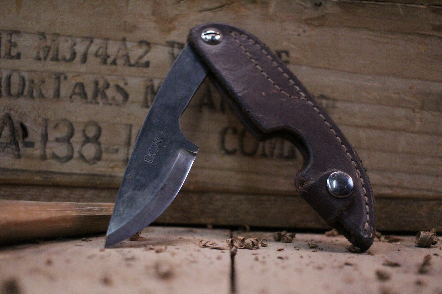 DCWO Fawn 2.49&quot; Folding Knife, Leather / 1095 With Integrated Sheath ( PrevOwned )