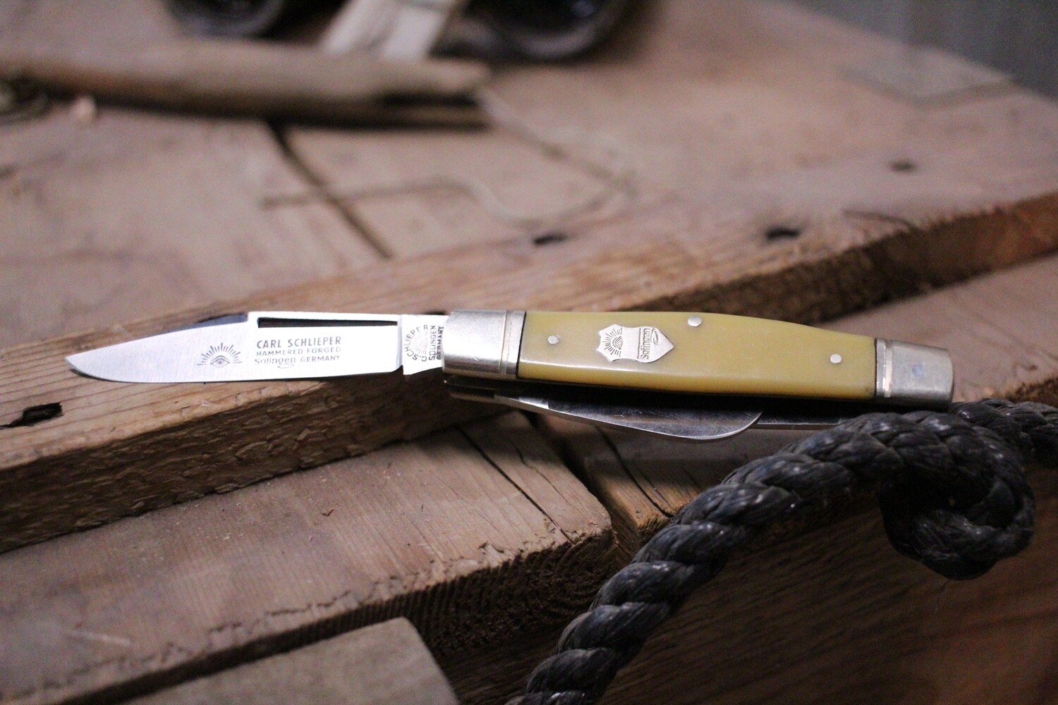 Carl Schlieper Stockman 3 Blade Folding Knifed, Yellow Delrin / High Carbon ( Pre Owned )