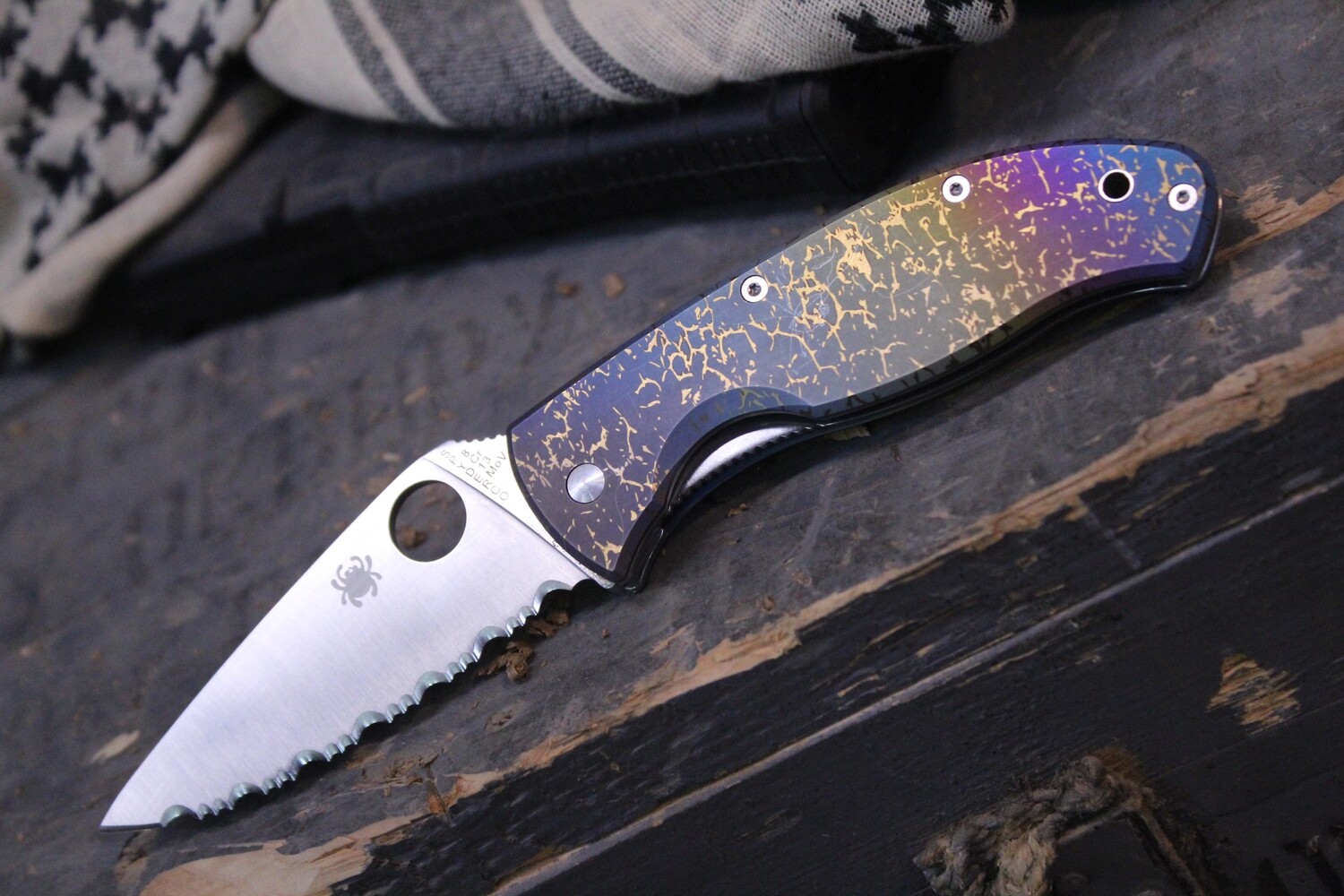 Spyderco Tenacious 3.375&quot; Folding Knife, Custom Fade Anodized Titanium / Fully Serrated