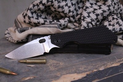 M. Strider MSC SMF 3.875" Folding Knife, Black Gunner Grip / Satin 20CV ( Pre Owned )