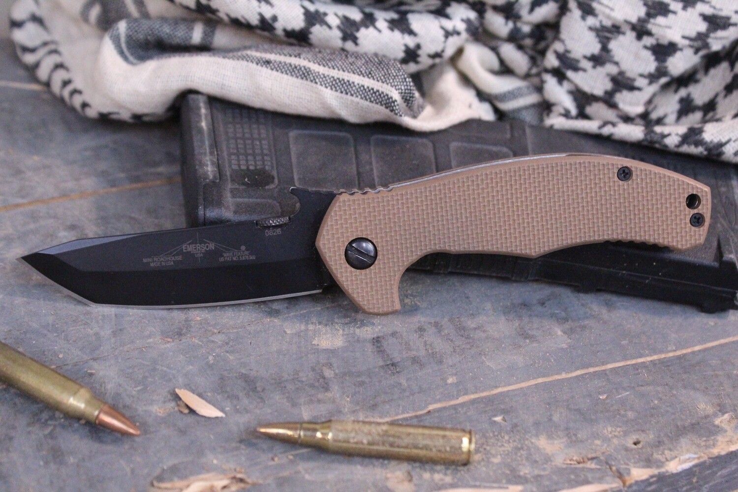 Emerson Mini Desert Roadhouse BT 3.5&quot; Folding Knife, Black Plain / Desert Tan G-10 ( Pre Owned )