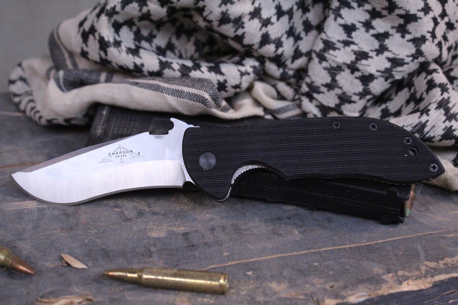 Emerson Commander SF 3.75&quot; Folding Knife, Black / Stonewashed Recurve ( Pre Owned )