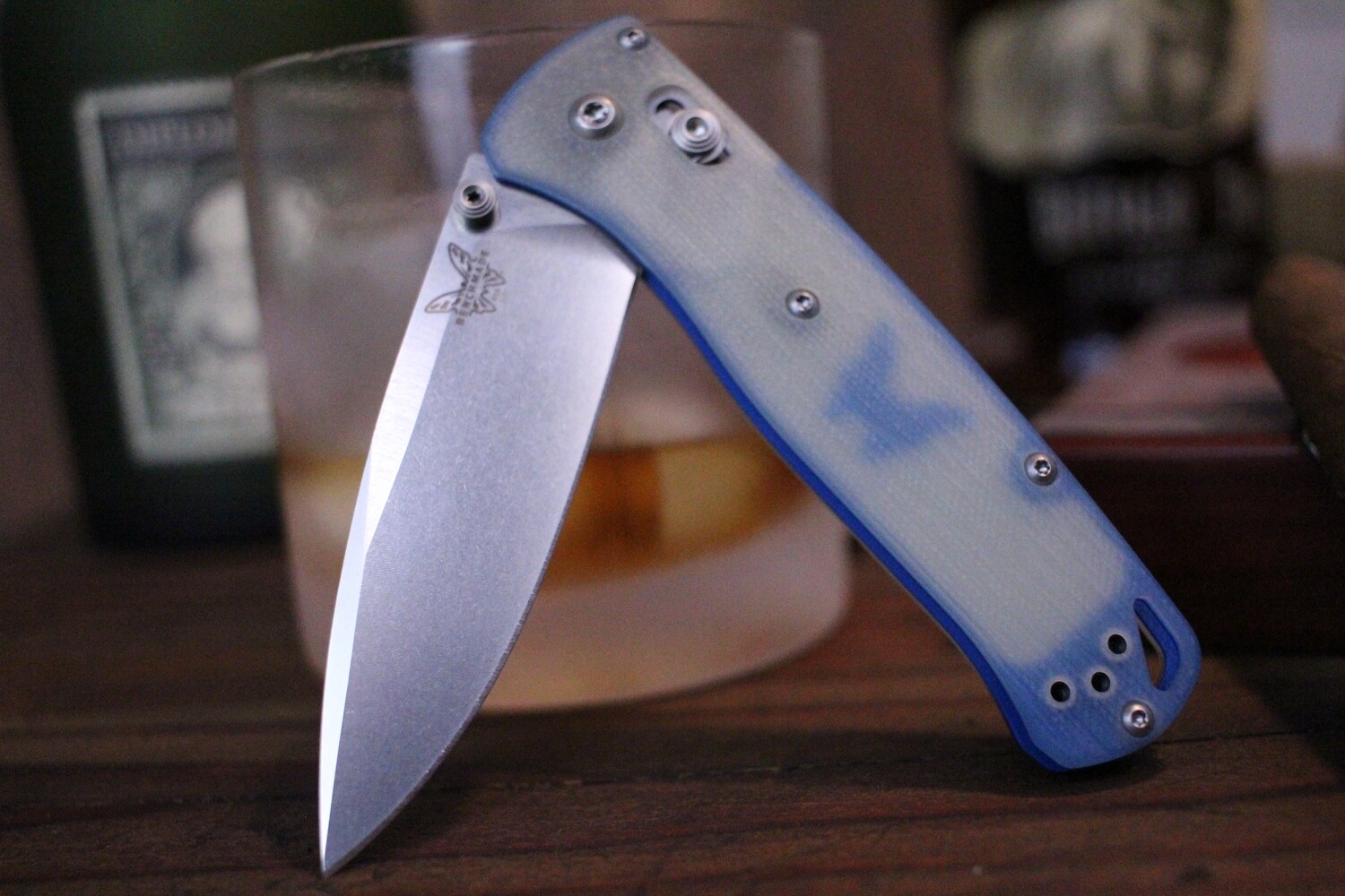 Benchmade Bugout 3.24&quot; Limited Edition AXIS Lock Knife / Jade G10 w/ Blue Butterfly / Satin 20CV ( Discontinued )