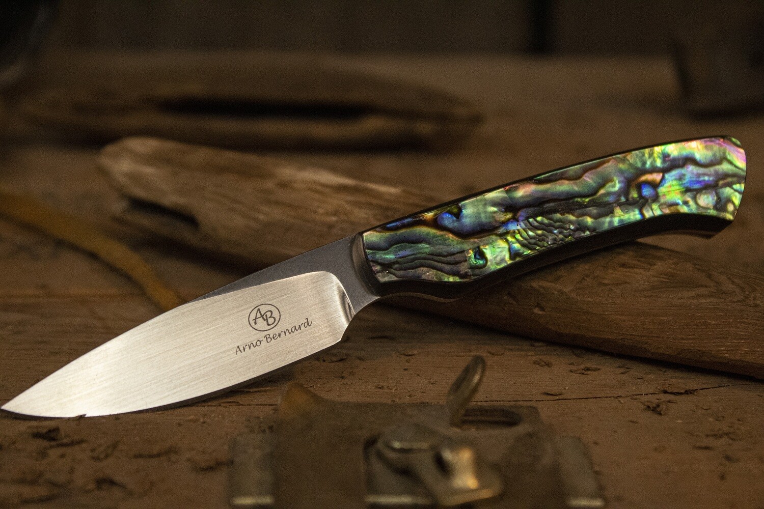 Arno Bernard Galago 2&quot; Fixed Blade, Paua Shell / Satin N690